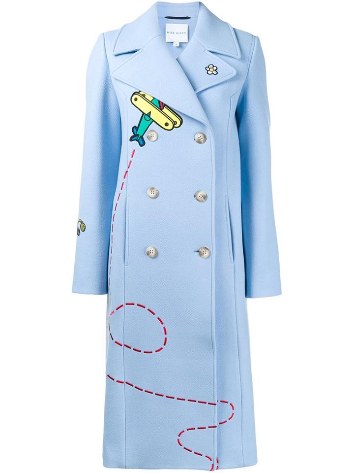 Mira Mikati Embroidered Double Breasted Coat, Women's, Size: 42, Blue, Cotton/polyamide/virgin Wool