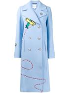 Mira Mikati Embroidered Double Breasted Coat, Women's, Size: 42, Blue, Cotton/polyamide/virgin Wool