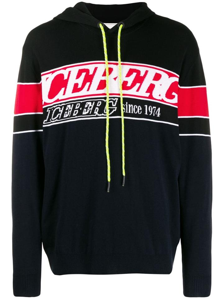 Iceberg Logo Intarsia Hoodie - Blue