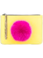 Les Petits Joueurs Pompom Clutch, Women's, Yellow/orange, Nappa Leather/rabbit Fur