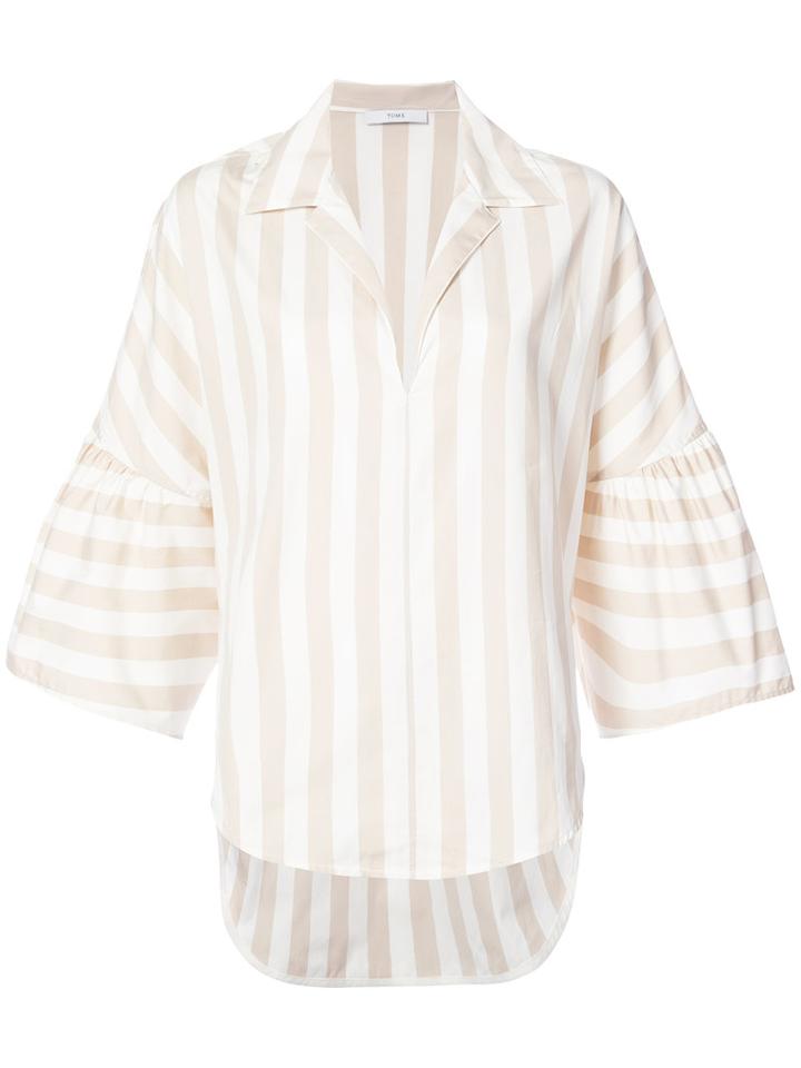 Tome - Striped Wide Sleeve Blouse - Women - Cotton - L, Nude/neutrals, Cotton