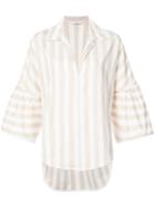 Tome - Striped Wide Sleeve Blouse - Women - Cotton - L, Nude/neutrals, Cotton