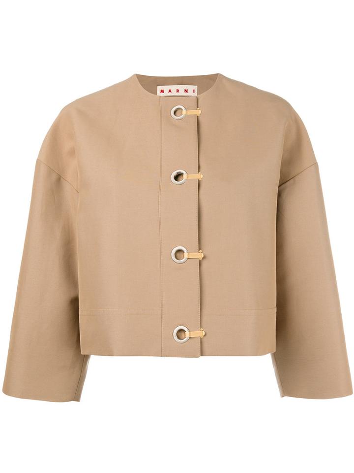 Marni - Oversized Cropped Jacket - Women - Silk/cotton - 38, Women's, Nude/neutrals, Silk/cotton