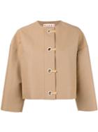 Marni - Oversized Cropped Jacket - Women - Silk/cotton - 38, Women's, Nude/neutrals, Silk/cotton
