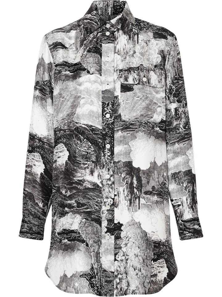 Burberry Dreamscape Print Silk Longline Shirt - Black