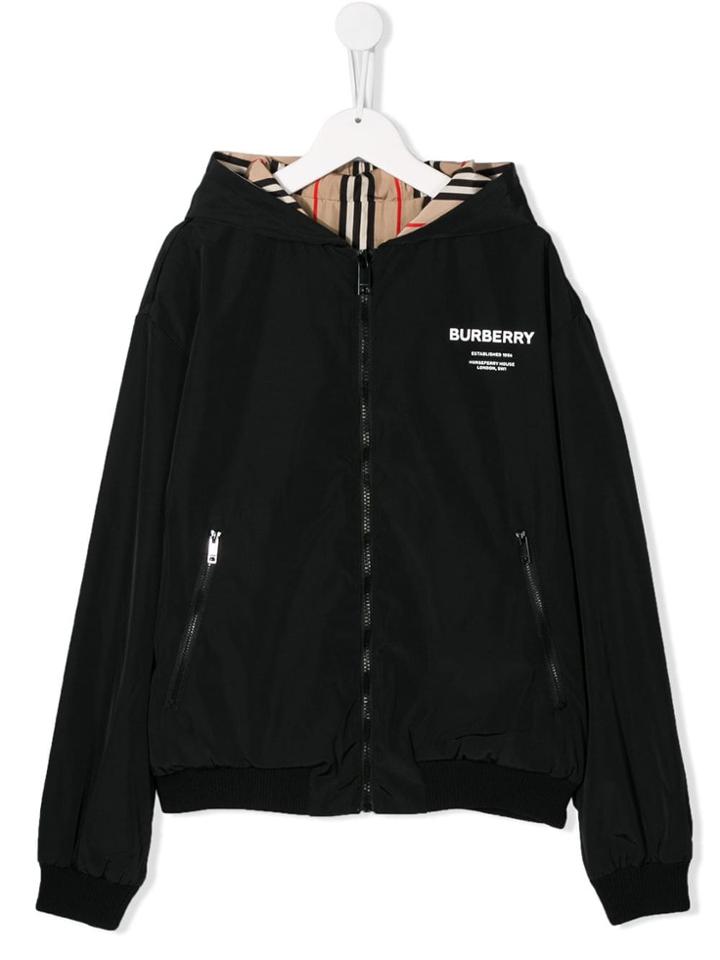 Burberry Kids Teen Chest Logo Hooded Jacket - Black