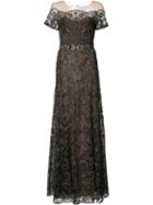 Marchesa Notte Floral Lace Gown, Women's, Size: 4, Black, Nylon