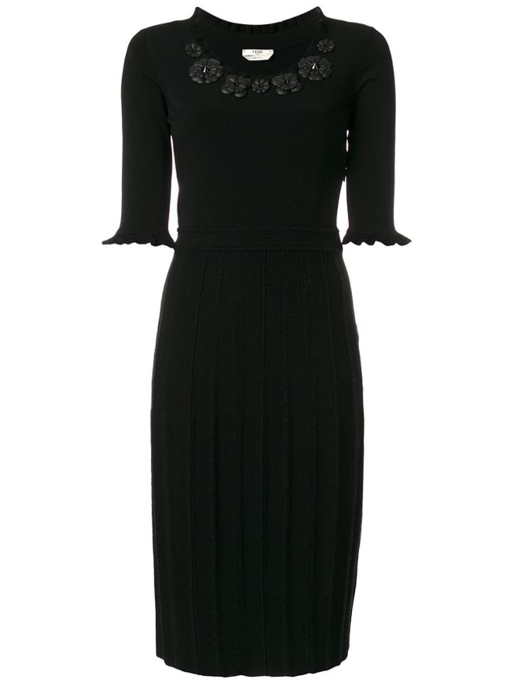 Fendi Floral Applique Fitted Dress - Black