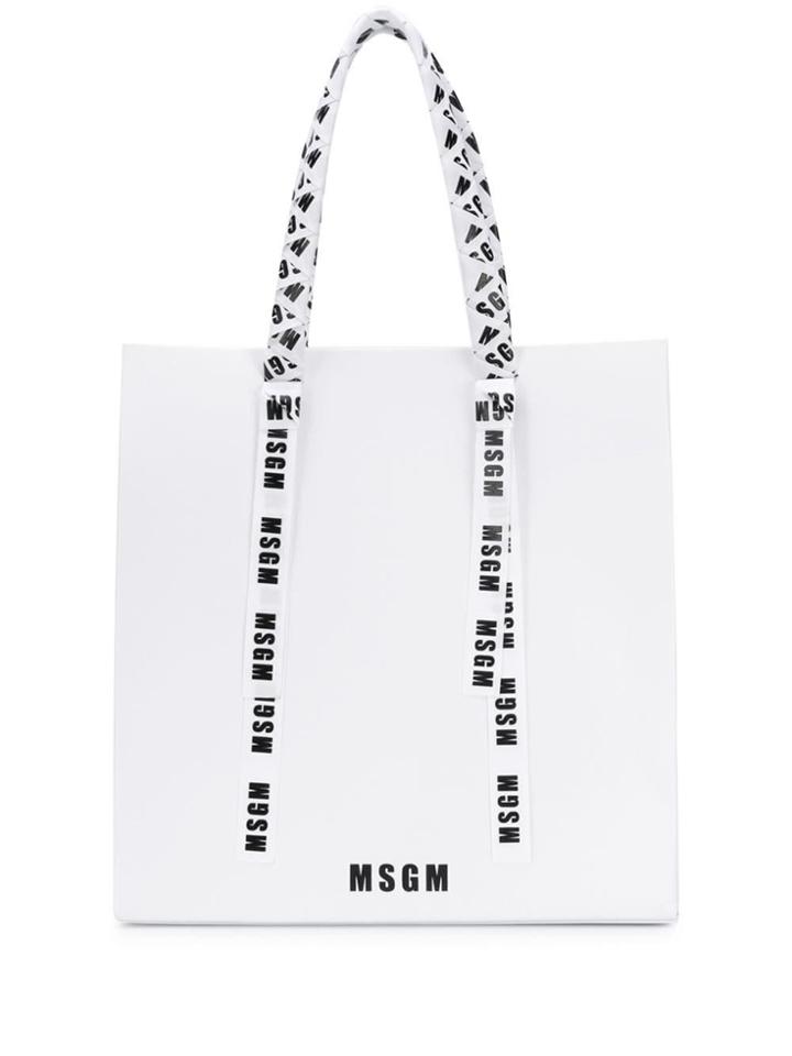 Msgm Logo Ribbon Tote Bag - White