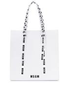 Msgm Logo Ribbon Tote Bag - White