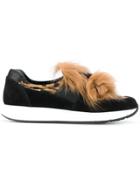 Car Shoe Fur Trim Sneakers - Black