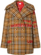 Burberry Horseferry Print Check Down-filled Oversized Pea Coat - Brown