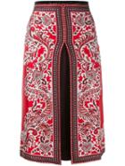 Alexander Mcqueen Slit Paisley Skirt, Women's, Size: 46, Red, Silk