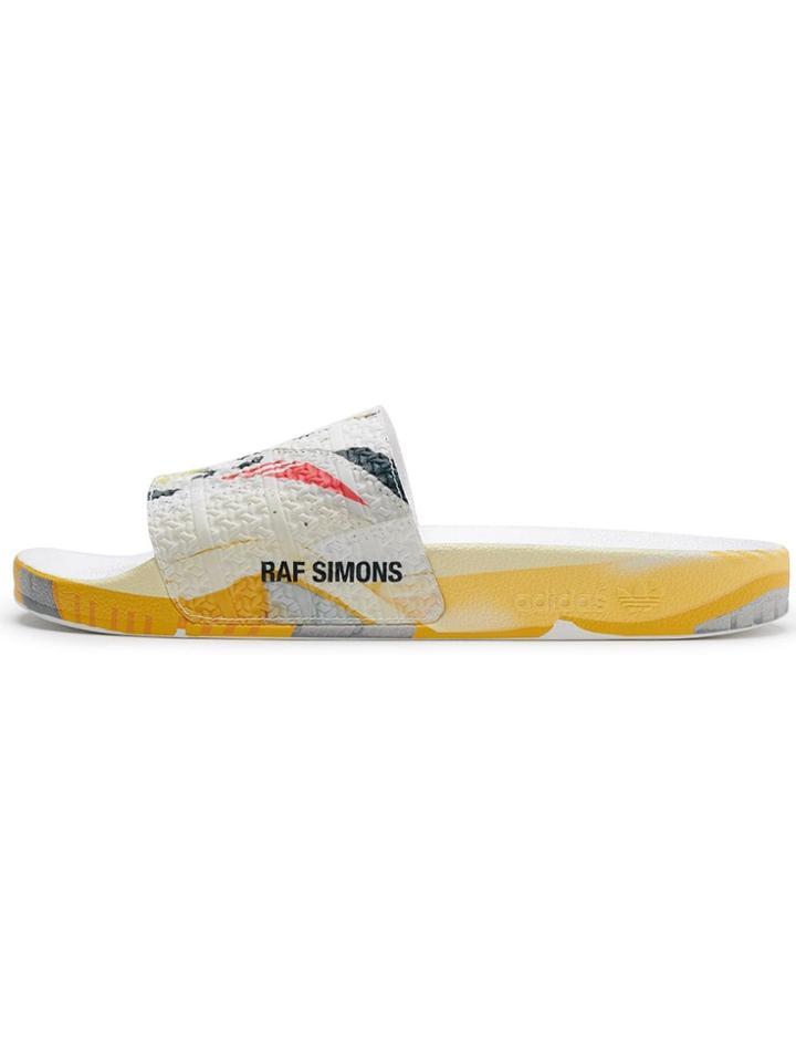Adidas White And Multicoloured X Raf Adilette Rubber Slides