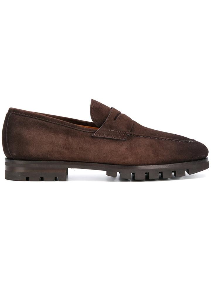Santoni Ridged Sole Loafers - Brown