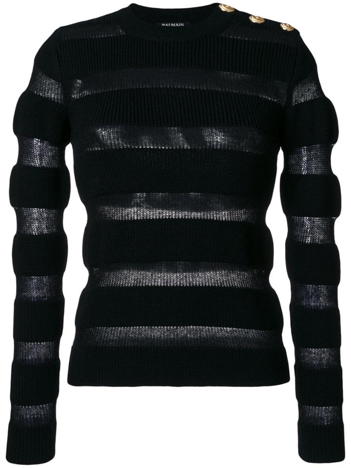 Balmain Button-embellished Striped Jumper - Black