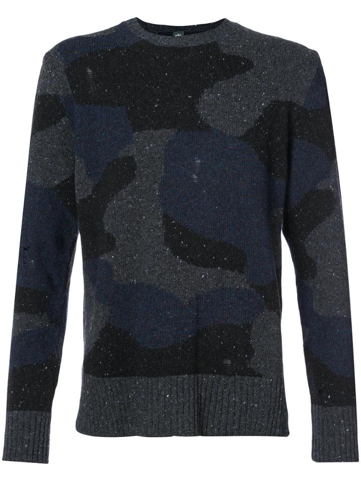 Eleventy Camouflage Print Jumper - Blue