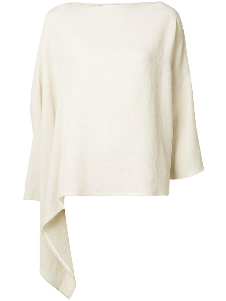Dusan Asymmetric Poncho Top, White, Linen/flax