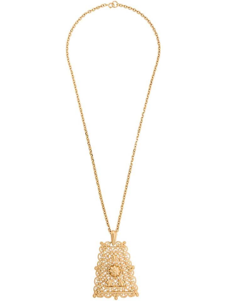 Trifari Vintage Ethnic Pendant Necklace - Metallic