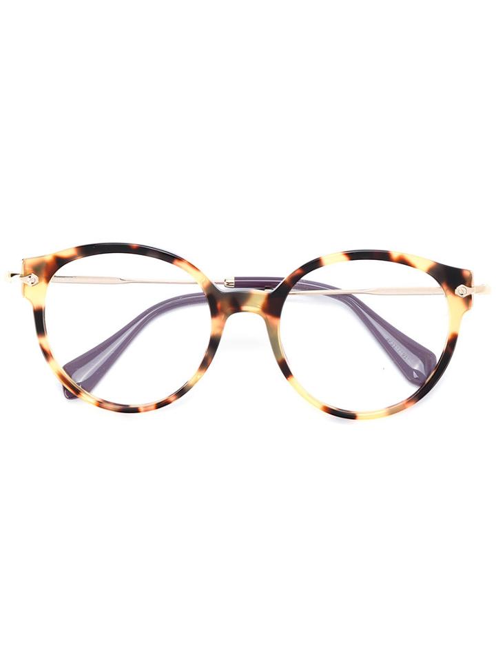 Miu Miu Eyewear Oversized Round Glasses, Brown, Acetate/metal