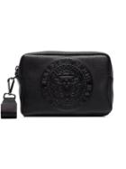 Balmain Black Debossed Logo Leather Wash Bag