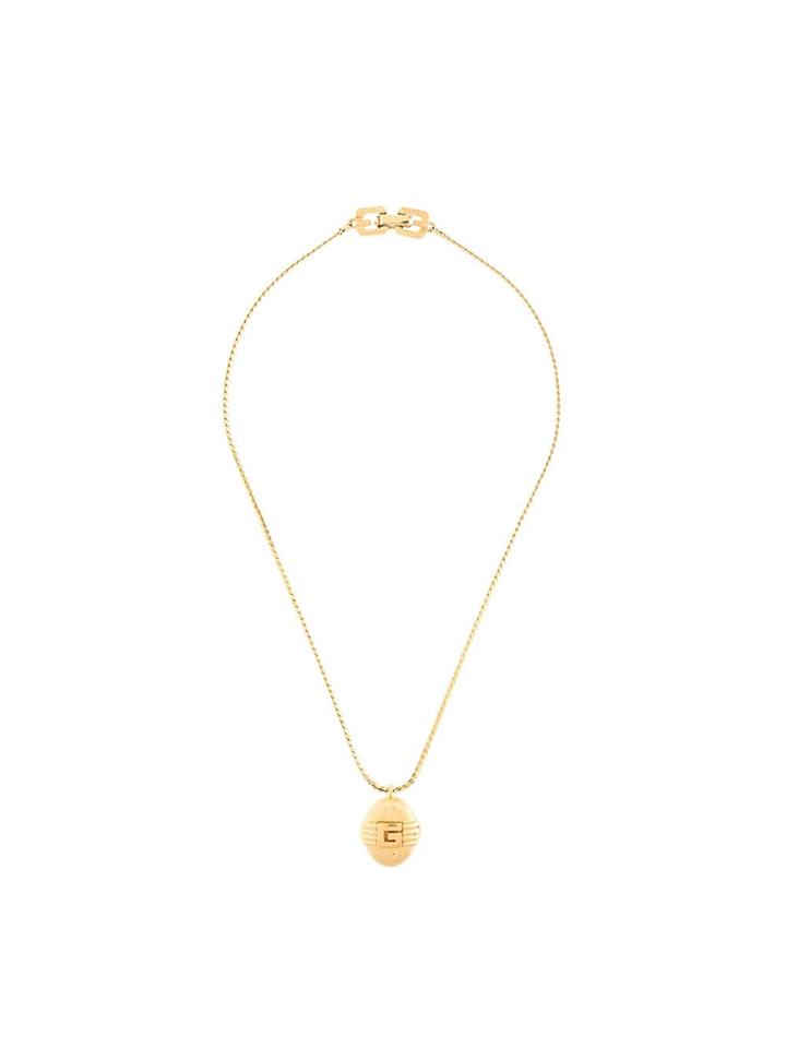 Givenchy Pre-owned Oval Logo Pendant Necklace - Gold