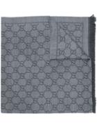 Gucci Gg Jacquard Pattern Knitted Scarf - Grey