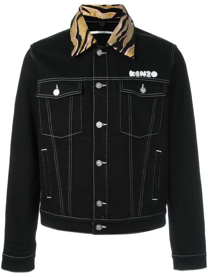 Kenzo Tiger Stripes Collar Denim Jacket, Men's, Size: Medium, Black, Silk/cotton/acrylic/wool