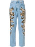 Moschino Studded Leopard Print Inset Jeans - Blue