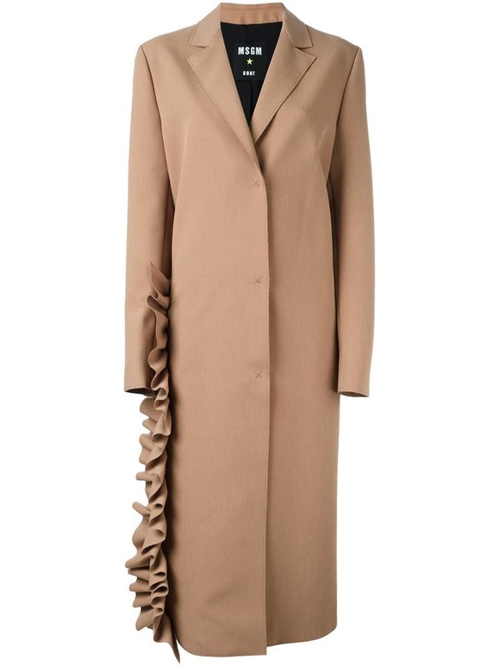 Msgm Ruffle Detail Coat, Women's, Size: 44, Nude/neutrals, Polyester/spandex/elastane/viscose