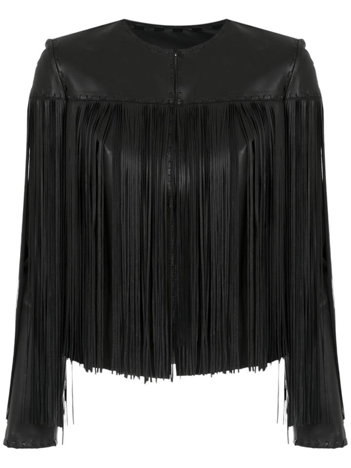 Nk Leather Fringed Detailed Jacket - Black
