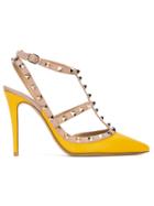 Valentino Garavani Rockstud Pumps, Women's, Size: 38.5, Yellow/orange, Leather
