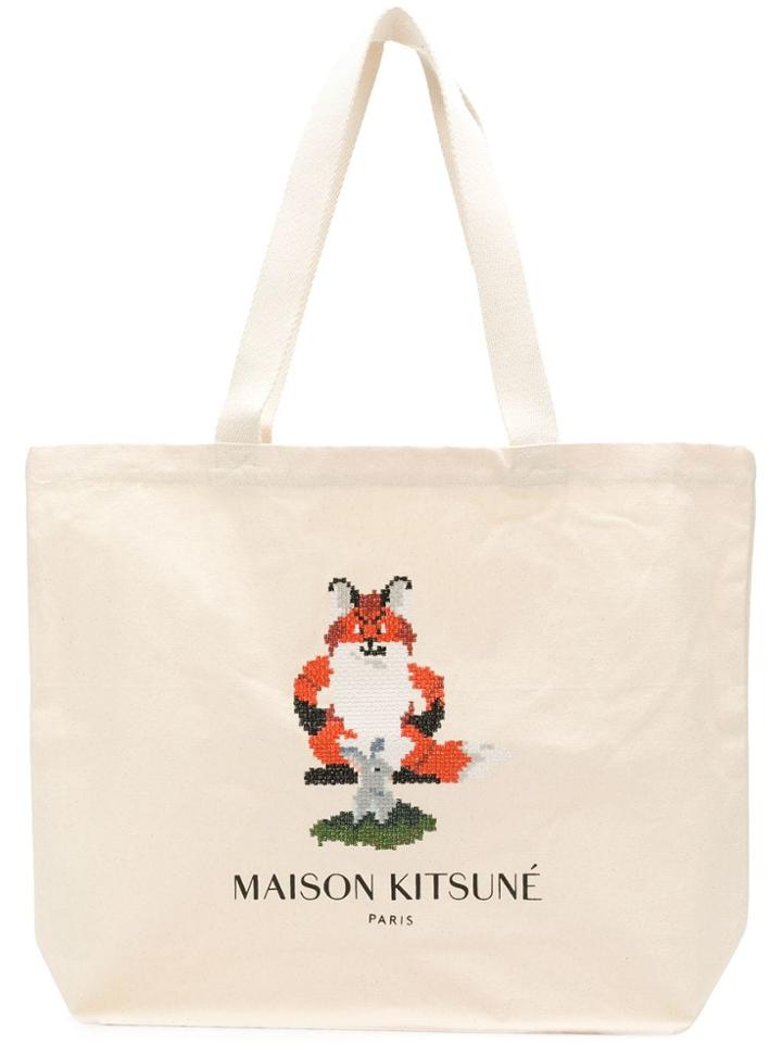 Maison Kitsuné Pixel Logo Shopper Tote - Neutrals