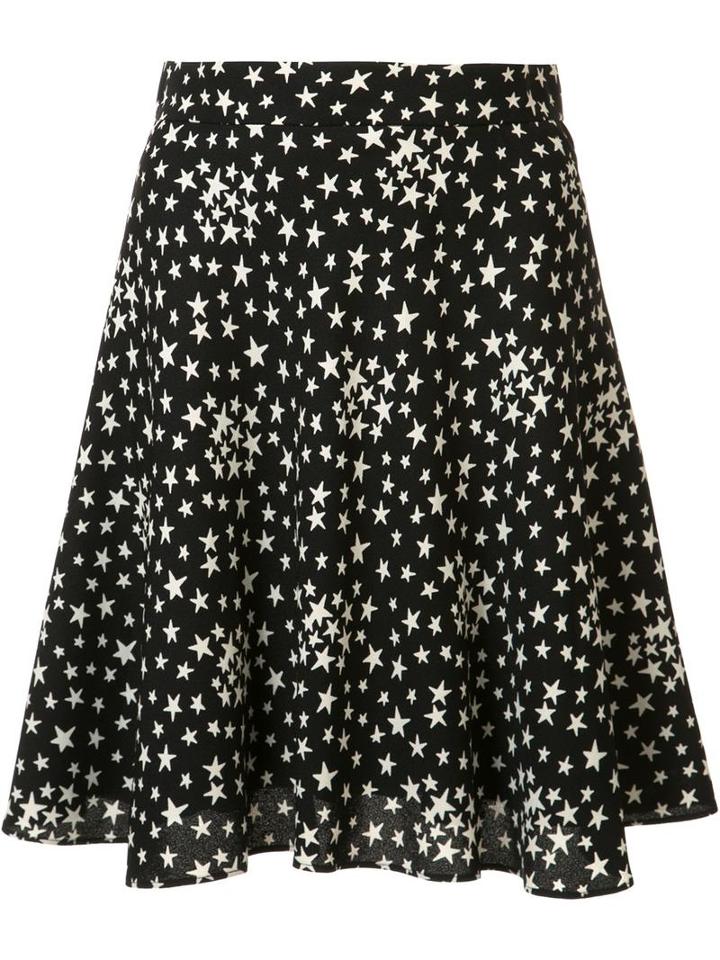 Saint Laurent Star Print Lightly Pleated Skirt, Women's, Size: 34, Black, Silk/viscose