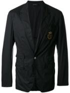 Dolce & Gabbana Logo Emblem Blazer, Men's, Size: 50, Black, Cotton/brass/viscose/silk