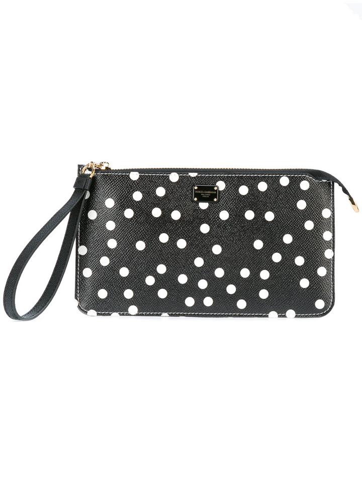 Dolce & Gabbana Polka Dot Clutch Bag, Women's, Black, Calf Leather