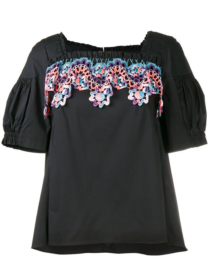 Peter Pilotto - Embroidered Top - Women - Cotton/polyamide/polyester/spandex/elastane - 10, Women's, Blue, Cotton/polyamide/polyester/spandex/elastane