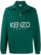 Kenzo Logo Print Zip Up Sweatshirt - Green