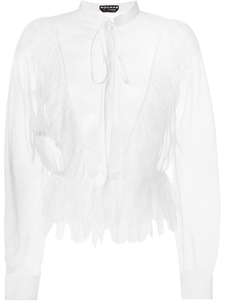 Rochas Lace Trim Sheer Blouse, Women's, Size: 40, Nude/neutrals, Silk/polyamide