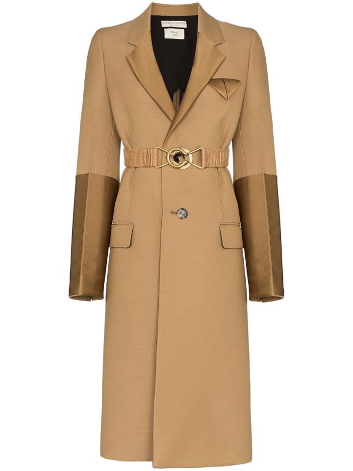 Bottega Veneta Contrast Panel Single-breasted Coat - Brown