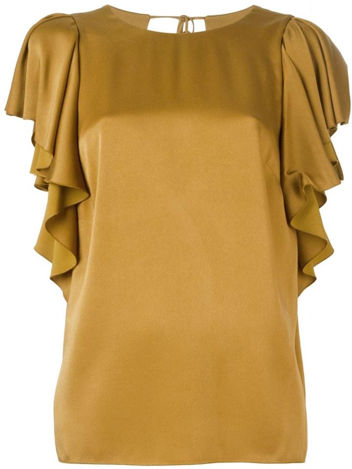 Lanvin Short Flutter Sleeve Top, Women's, Size: 40, Green, Viscose/acetate