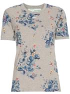 Off-white Floral Print Short Sleeve Cotton T Shirt - Grey