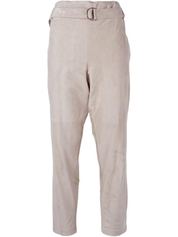 Brunello Cucinelli Suede Cropped Trousers, Women's, Size: 40, Nude/neutrals, Suede/polyester/acetate