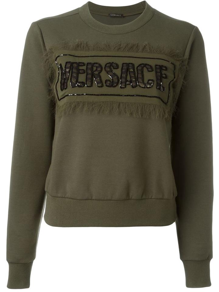 Versace Military Embellished Sweatshirt, Women's, Size: 40, Green, Cotton/nylon/spandex/elastane/pvc