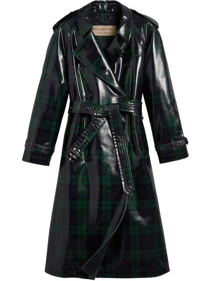 Burberry Patent Tartan Trench Coat - Blue