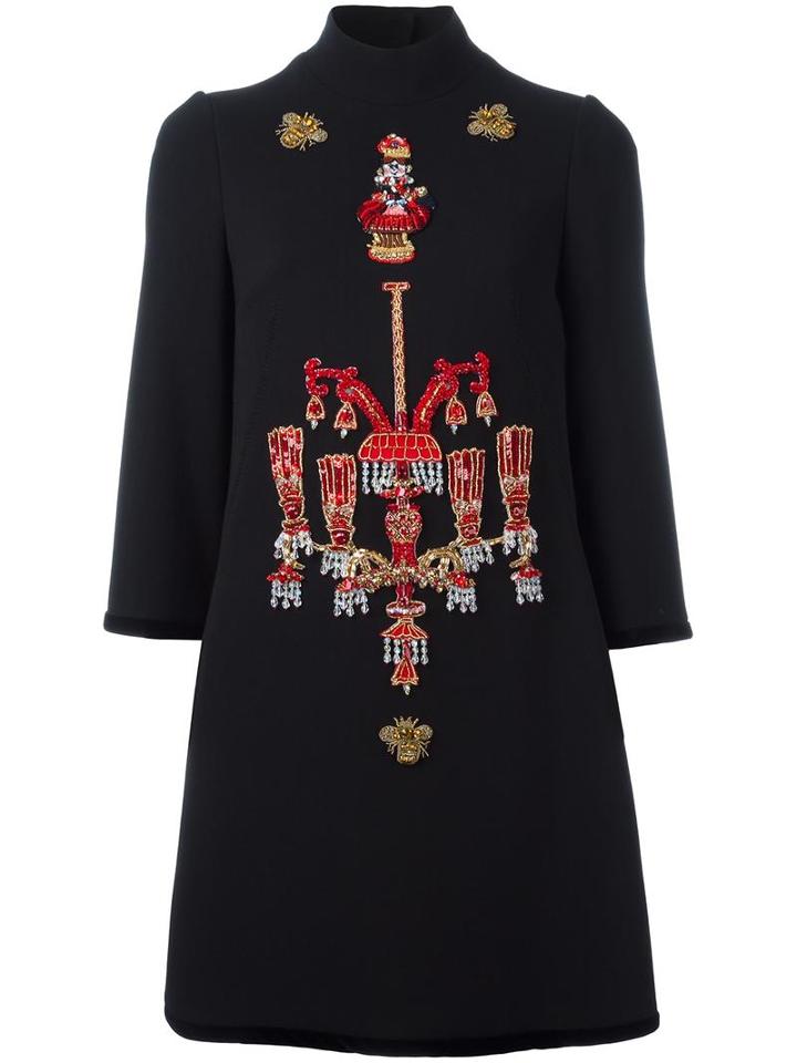 Dolce & Gabbana Chandelier Embroidered Dress, Women's, Size: 38, Black, Polyester/virgin Wool/cotton/silk