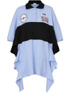Burberry Drape Detail Striped Cotton Oversized Polo Shirt Dress - Blue
