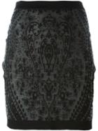 Balmain Jacquard Detail Short Skirt, Women's, Size: 36, Black, Polyamide/viscose