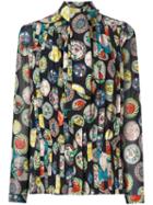 Chanel Vintage Printed Pleat Detail Shirt, Women's, Size: 40, Black