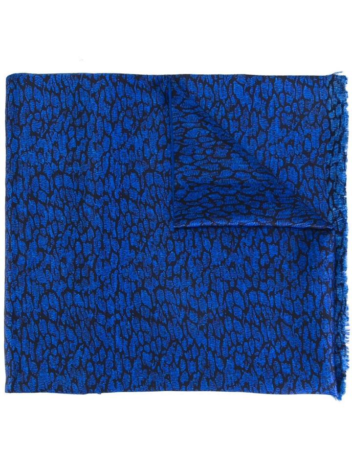 Lanvin Animal Print Scarf, Men's, Blue, Silk/wool